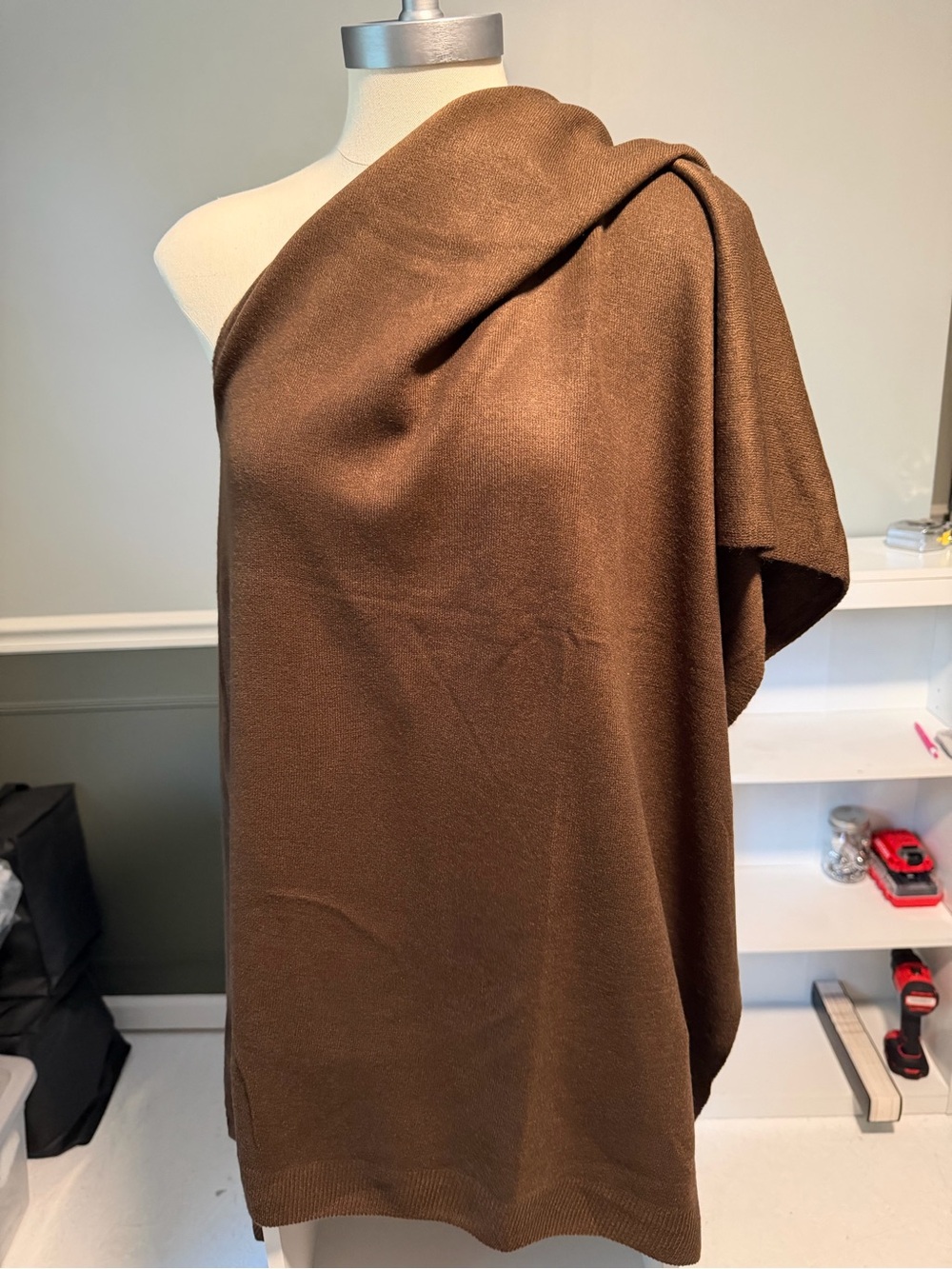 Cozy One-Shoulder Knit scarf- Brown
